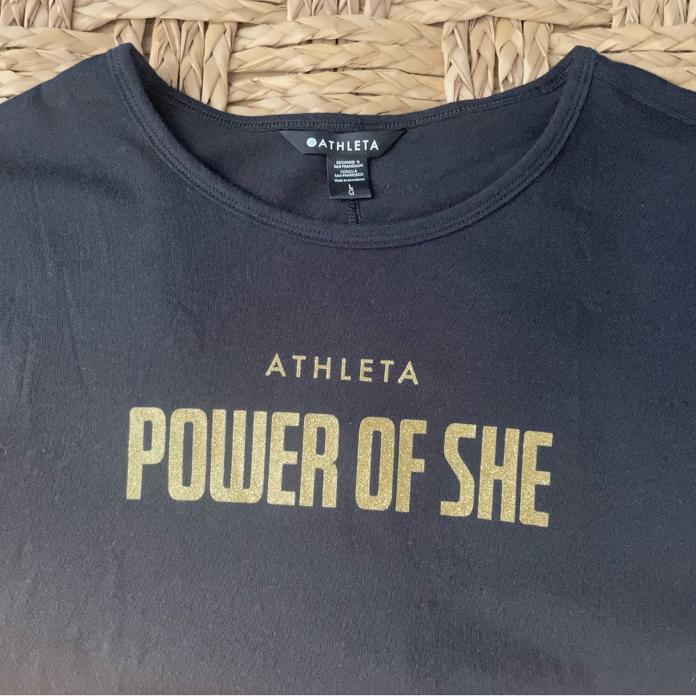 NWT Athleta Essential Tee with Gold "Power of She" Graphic